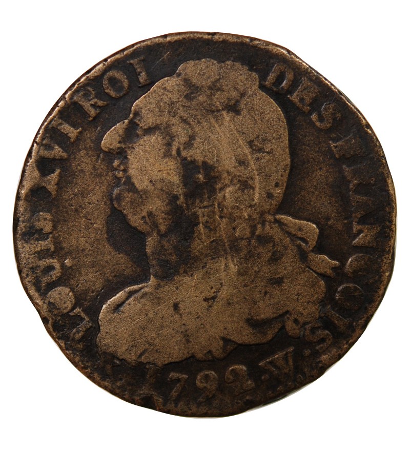 LOUIS XVI, CONSTITUTION - 2 SOLS AU FAISCEAU 1792 W LILLE