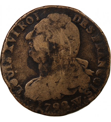 LOUIS XVI, CONSTITUTION - 2 SOLS AU FAISCEAU 1792 W LILLE