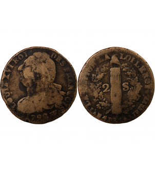 LOUIS XVI, CONSTITUTION - 2 SOLS AU FAISCEAU 1792 W LILLE 2