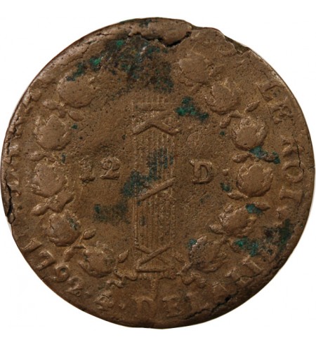 REVOLUTION FRANCAISE, CONSTITUTION - 12 DENIERS 1792 T NANTES