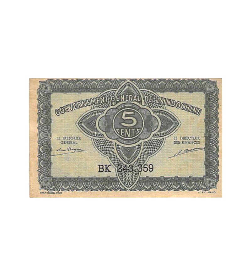 INDOCHINE - 5 CENTS 1942 - TTB