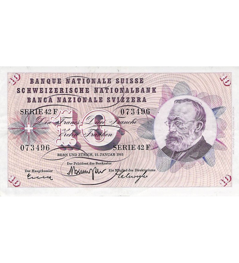 SUISSE, GOTTFRIED KELLER - 10 FRANCS 21/01/1965 - TTB