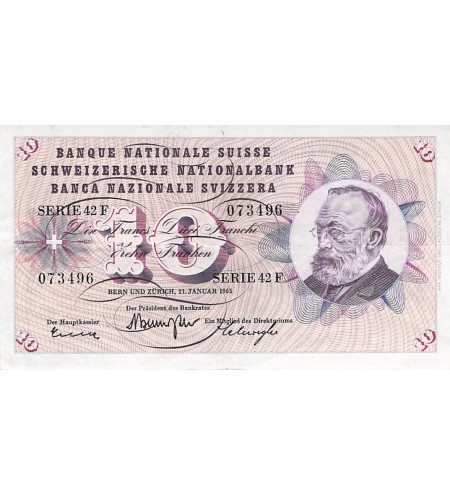 SUISSE, GOTTFRIED KELLER - 10 FRANCS 21/01/1965 - TTB