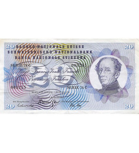 SUISSE, GENERAL DUFOUR - 20 FRANCS 05/01/1970 - PTTB