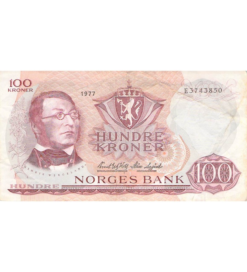 NORVEGE, HENRIK WERGELAND - 100 KRONER 1977 - TB+