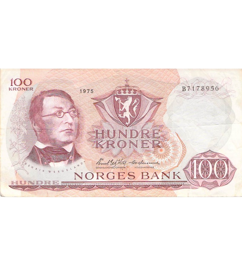 NORVEGE, HENRIK WERGELAND - 100 KRONER 1975 - TB+