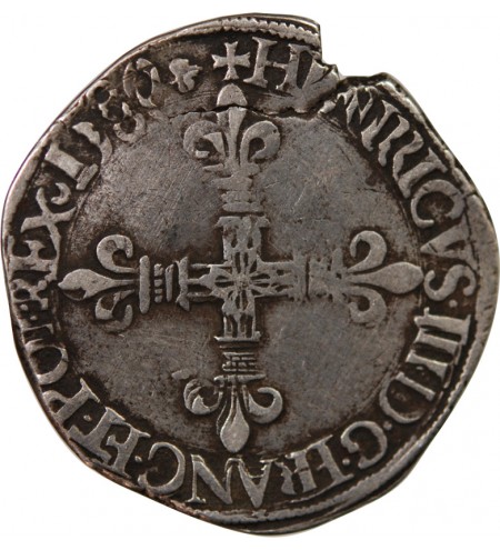 HENRI III - 1/4 ECU ARGENT 1580 H LA ROCHELLE