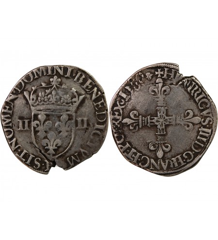 HENRI III - 1/4 ECU ARGENT 1580 H LA ROCHELLE