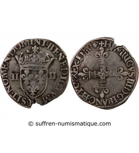 HENRI III - 1/4 ECU ARGENT 1580 H LA ROCHELLE