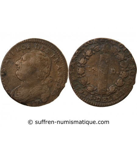 REVOLUTION FRANCAISE, CONSTITUTION - 12 DENIERS 1792 T NANTES