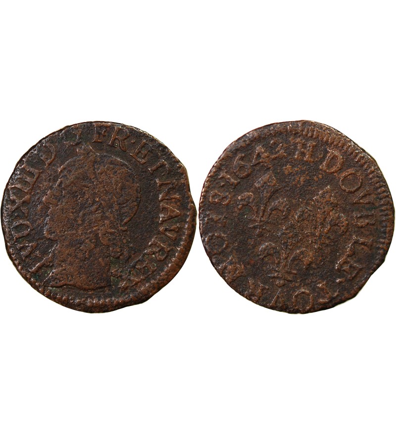 LOUIS XIII - DOUBLE TOURNOIS 1639 H LA ROCHELLE