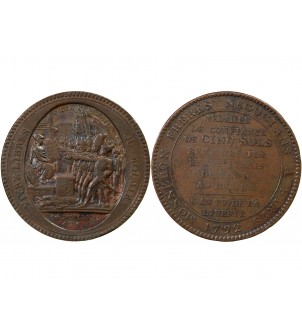 MONNAIE DE CONFIANCE - MONNERON 5 SOLS AU SERMENT 1792 L'AN IV 2