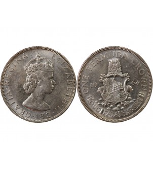 BERMUDES, ELISABETH II - CROWN ARGENT 1964 2