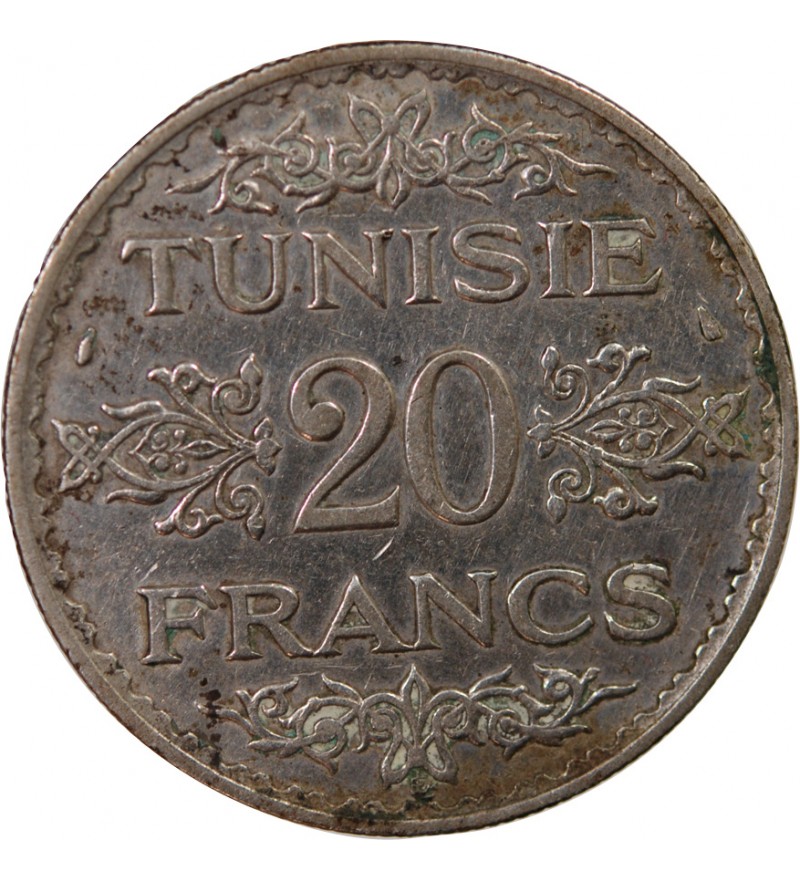 TUNISIE, AHMAD PASHA - 20 FRANCS ARGENT 1353 (1935)