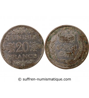 TUNISIE, AHMAD PASHA - 20 FRANCS ARGENT 1353 (1935)