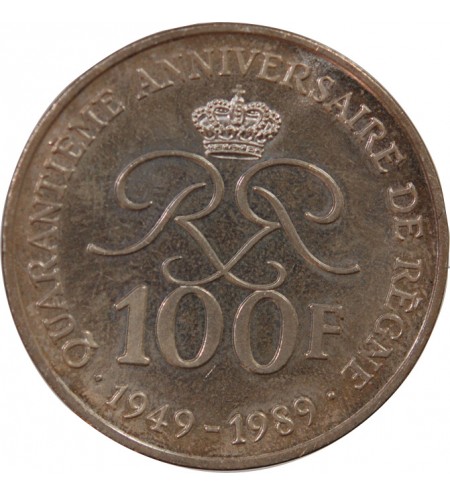 MONACO, RAINIER III - 100 FRANCS ARGENT 1989