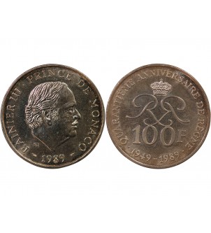MONACO, RAINIER III - 100 FRANCS ARGENT 1989 2