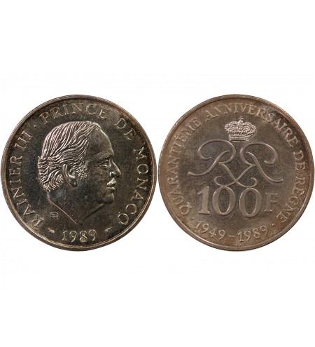 MONACO, RAINIER III - 100 FRANCS ARGENT 1989