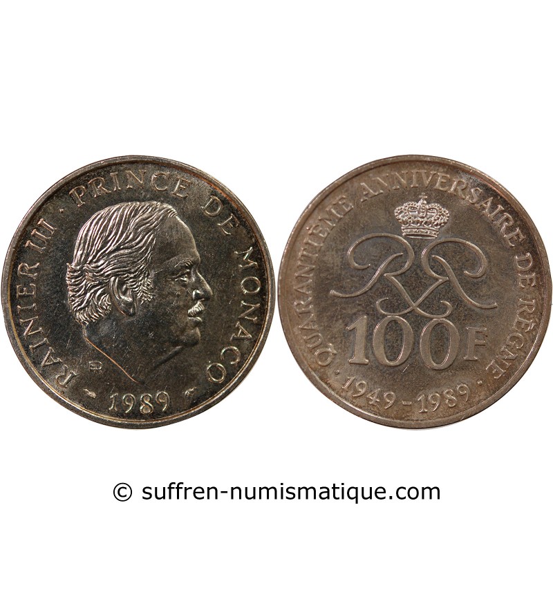 MONACO, RAINIER III - 100 FRANCS ARGENT 1989