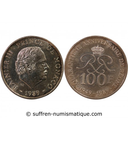 MONACO, RAINIER III - 100 FRANCS ARGENT 1989