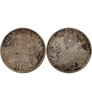 ALLEMAGNE - 10 MARK ARGENT 1972 G KARLSRUHE - JEUX OLYMPIQUES DE MUNICH 2