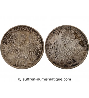 ALLEMAGNE - 10 MARK ARGENT 1972 G KARLSRUHE - JEUX OLYMPIQUES DE MUNICH