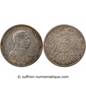 ALLEMAGNE, PRUSSE, WILHELM II - 3 MARK ARGENT 1914 A BERLIN