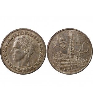 BELGIQUE, BOUDOUIN - 50 FRANCS ARGENT 1958 Exposition Universelle 2