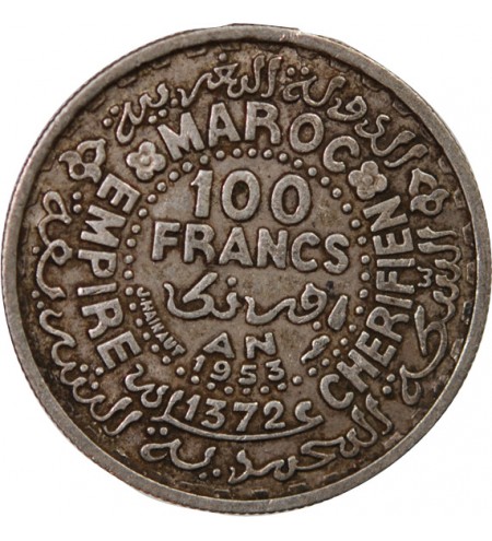 MAROC, MOHAMMED V - 100 FRANCS ARGENT 1372 (1953)