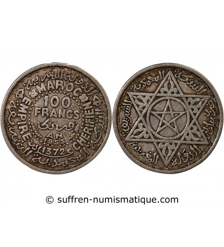 MAROC, MOHAMMED V - 100 FRANCS ARGENT 1372 (1953)
