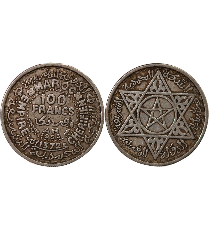 MAROC, MOHAMMED V - 100 FRANCS ARGENT 1372 (1953)