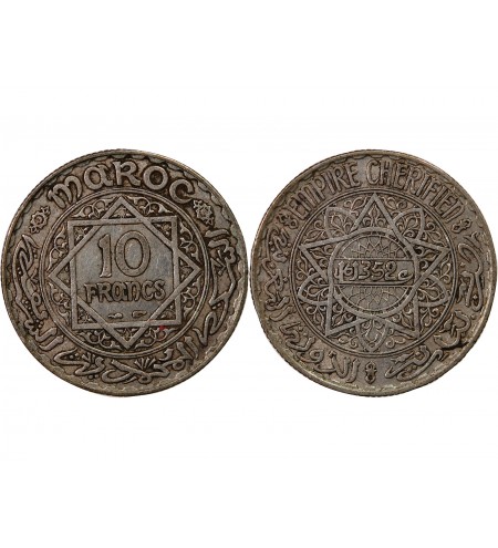 MAROC, MOHAMMED V - 10 FRANCS ARGENT 1352 (1934)
