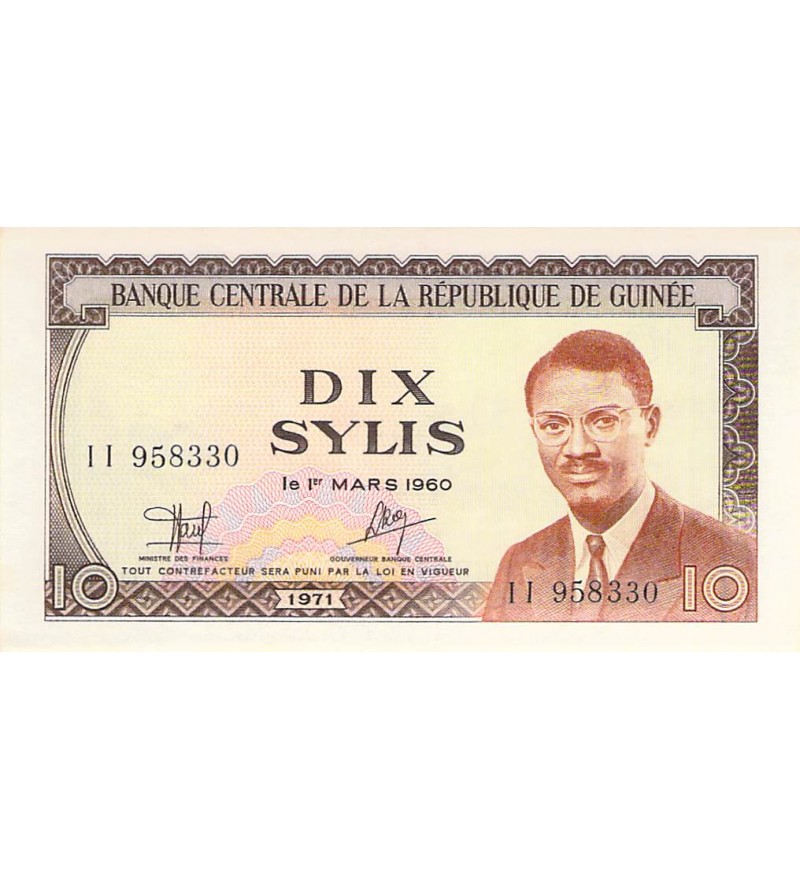 GUINÉE, PATRICE LUMUMBA - 10 SYLIS 1971 - P.NEUF
