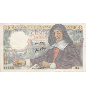 FRANCE - 100 FRANCS DESCARTES 15/05/1942 - TTB 2