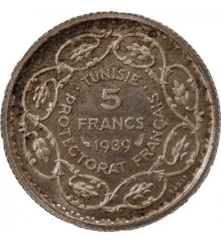TUNISIE - ESSAI DE 5 FRANCS ARGENT 1358 (1939)