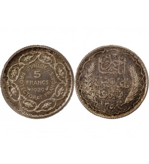 TUNISIE - ESSAI DE 5 FRANCS ARGENT 1358 (1939) 2