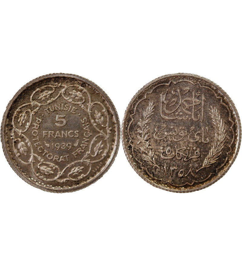 TUNISIE - ESSAI DE 5 FRANCS ARGENT 1358 (1939)