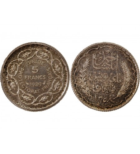 TUNISIE - ESSAI DE 5 FRANCS ARGENT 1358 (1939)