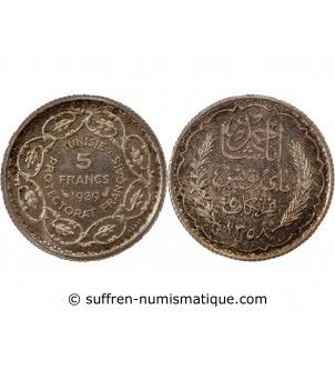 TUNISIE - ESSAI DE 5 FRANCS ARGENT 1358 (1939)