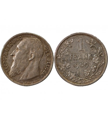 BELGIQUE, LEOPOLD II - 1 FRANC ARGENT 1909 - Légende flamande