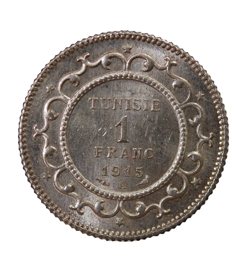TUNISIE, MUHAMMAD AL-NASIR - 1 FRANC ARGENT 1915 A PARIS