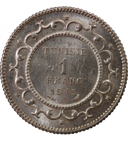 TUNISIE, MUHAMMAD AL-NASIR - 1 FRANC ARGENT 1915 A PARIS