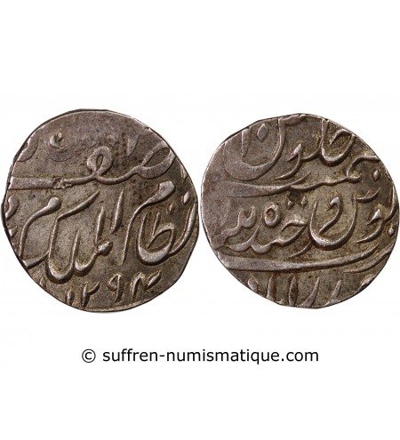 INDE, HYDERABAD, MAHBUB ALI KHAN II - 1/2 RUPEE ARGENT 1294 (1877)