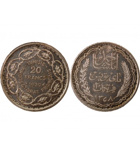 TUNISIE - ESSAI DE 20 FRANCS ARGENT 1358 (1939)