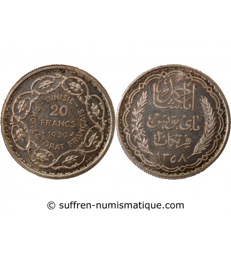 TUNISIE - ESSAI DE 20 FRANCS ARGENT 1358 (1939)
