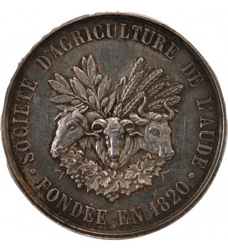 NAPOLÉON III, SOCIETE D'AGRICULTURE DE L'AUDE - JETON ARGENT - Poinçon Abeille (1860-1879)