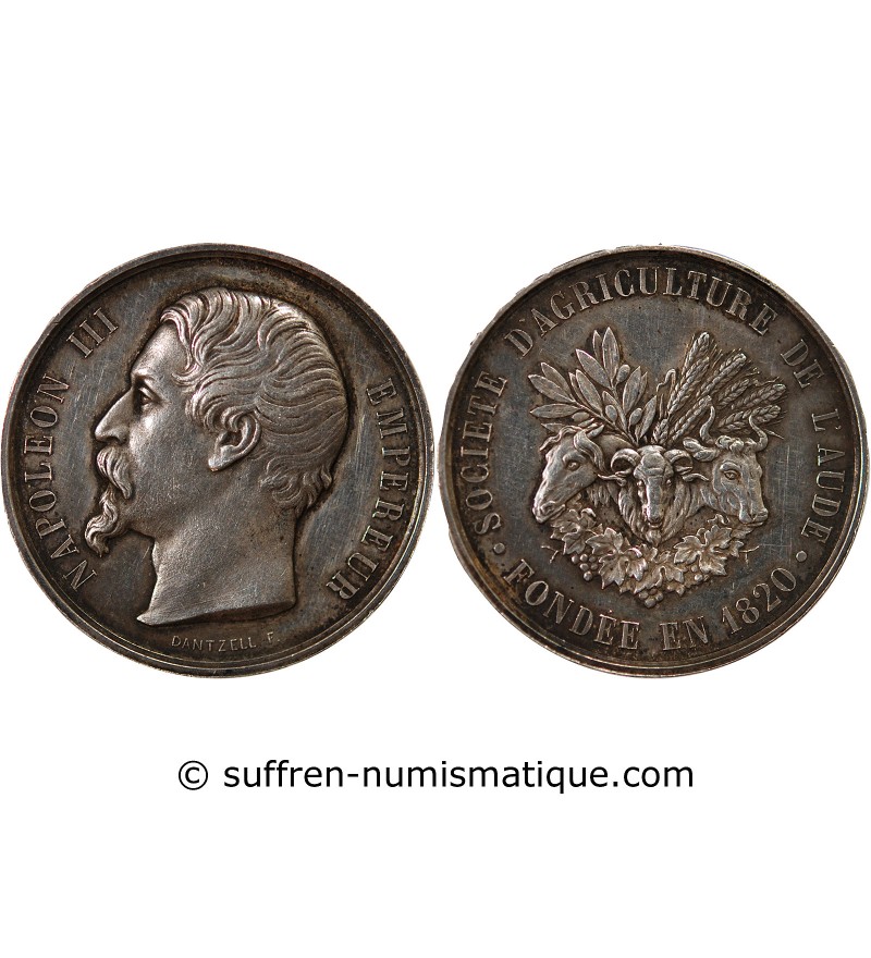 NAPOLÉON III, SOCIETE D'AGRICULTURE DE L'AUDE - JETON ARGENT - Poinçon Abeille (1860-1879)