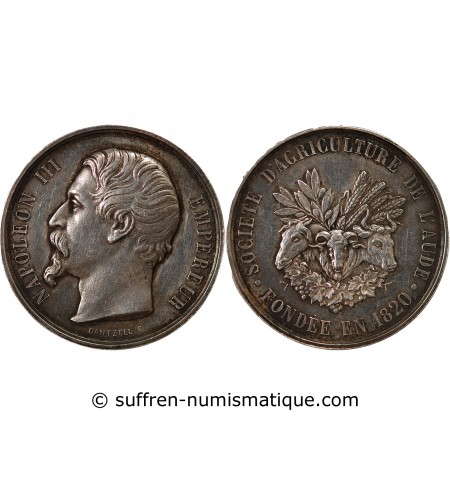 NAPOLÉON III, SOCIETE D'AGRICULTURE DE L'AUDE - JETON ARGENT - Poinçon Abeille (1860-1879)
