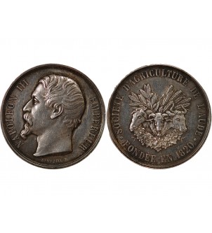 NAPOLÉON III, SOCIETE D'AGRICULTURE DE L'AUDE - JETON ARGENT - Poinçon Abeille (1860-1879) 2