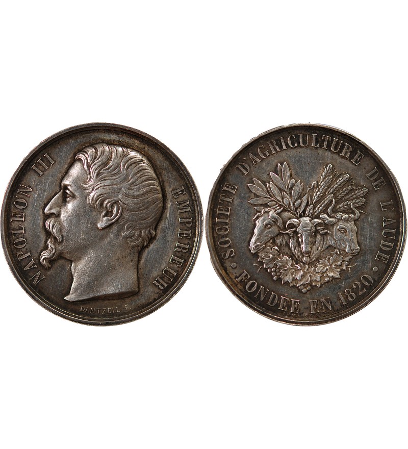 NAPOLÉON III, SOCIETE D'AGRICULTURE DE L'AUDE - JETON ARGENT - Poinçon Abeille (1860-1879)